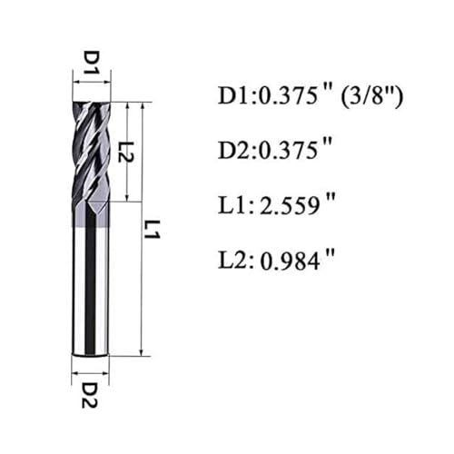 4PCS 3/8'' Carbide Square End Mill Bits Set, Milling Bits Cutter 3/8 Carbide End Mills for Alloy Steels/Hardened Steels, HRC 45 Deg Single End 4 Flute AlTiN Coating (4PCS 3/8in) - size: 4PCS 3/8in
