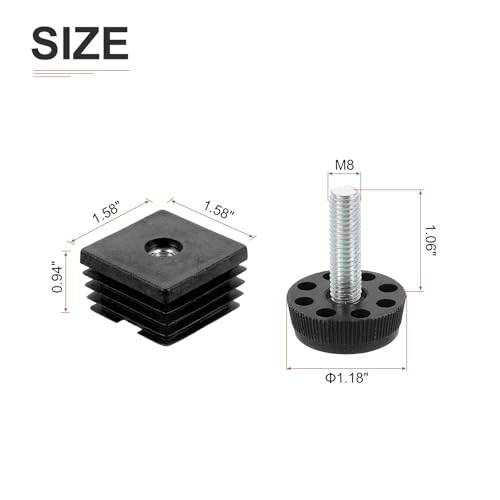 DTGN 40x40mm(LxW) Adjustable Leveling Feet - 4Sets - Good for Furniture - Square Insert Kit Furniture Glide - Black
