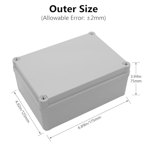 LeMotech Junction Box IP67 Waterproof Dustproof ABS Plastic Project Box for Electrical Outdoor Enclosure Gray 6.9 x 4.9 x 3 inch (175 x 125 x 75 mm),2 Pack - size: 6.9" x 4.9" x 3" (2pc)