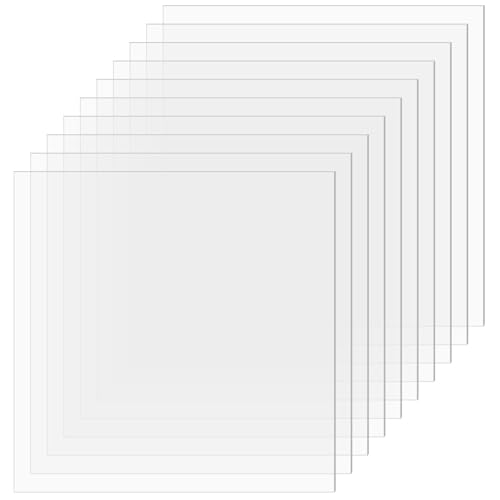 Clear Plastic Sheet, 10 PCS 12" x 12" x 0.02 Plexiglass Sheets,Clear PET Sheet Panels, Clear Acrylic Plastic Sheet for Picture Frame, Invitations, Poster Frames