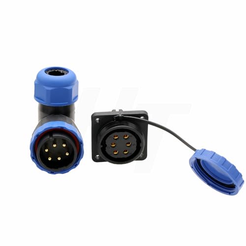 TY28 6 Pin 25A Female Male Connector, Panel Mount Socket and Angled 90°Wire Plug, Screw Connection Solder-Free Quick-Disconnect for Waterproof Outdoor Electrical Power - color: Screw Mount+ 90-degree Plug, size: 6 Pin 25A