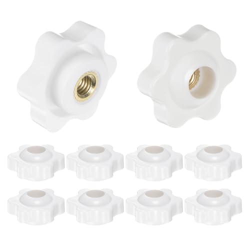 HARFINGTON 10pcs Star Knobs M5 Female Thread 25mm Head Plastic Through Hole Brass Screw-in Clamping Handles Threaded Hand Knobs, White - color: White, size: M5 x 25mm