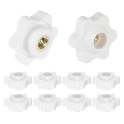 HARFINGTON 10pcs Star Knobs M5 Female Thread 25mm Head Plastic Through Hole Brass Screw-in Clamping Handles Threaded Hand Knobs, White - color: White, size: M5 x 25mm