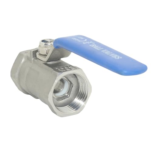 VARMHUS 3/4" Stainless Steel 304 Ball Valve 1Pc Type NPT Female Threaded with Heavy Duty Blue Vinyl Insulation Handle,CF8M Ristricted Flow,1000 WOG (3/4") - size: 1 Piece 3/4 inch
