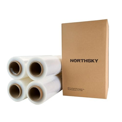 NorthSky Industrial Stretch Wrap, 18" x 1500', 70 Gauge 26 Microns, Up to 700% Stretch, Clear Heavy Duty Self-Adhering Plastic Film for Pallet Packing Moving Shipping Box of 4 Rolls - size: 70 Gauge 18'' x 1500'