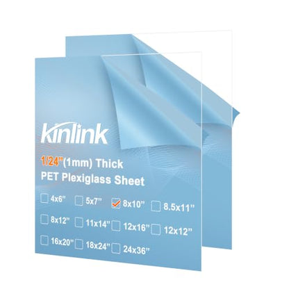 KINLINK 8x10 Plexiglass Sheets 1/24 inch Thick, 1mm Clear PET Plastic Sheet for DIY Project, Craft, Table Top, Picture Frame, Acrylic Sign and Wedding Invitation 2 Pack - size: 8 x 10, 1mm