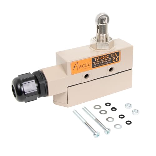 Awoco Heavy Duty Commercial Door Micro Switch with Parallel Roller Plunger for Sliding Doors/Windows for Air Curtains, 250V 15A IP 65 Limit Switch Type NO and Type NC (TZ-6002-15A) - style: TZ-6002-15A