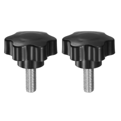 HARFINGTON 2pcs Star Knobs M10 x 25mm 304 Stainless Steel Threaded Stud 46mm Plastic 6-Star Head Hand Tightening Thumb Screw Clamping Jig Knob Handle, Black - size: M10 x 25mm x 46mm