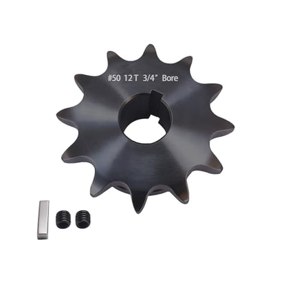 #50 Roller Chain Sprocket 12 Tooth 3/4" Bore (3/16" Keyway) Black Oxide with 2 Set Screws & Key Included for Conveyor Farm Equipment Packaging Industrial Heavy Duty Drive, Hardened Steel 50BS12-3/4 - size: 3/4 inch, style: 12tooth