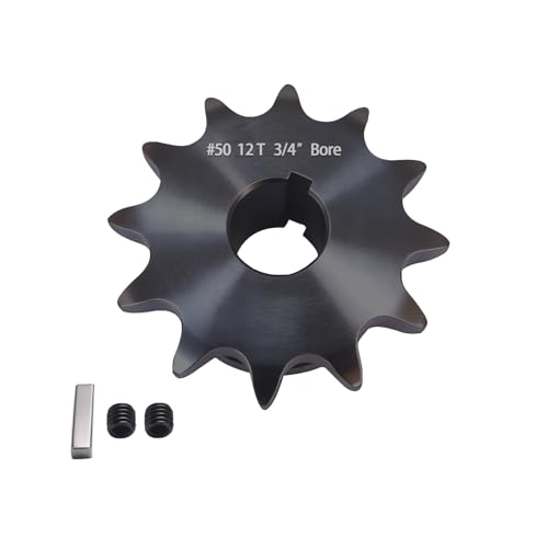 #50 Roller Chain Sprocket 12 Tooth 3/4" Bore (3/16" Keyway) Black Oxide with 2 Set Screws & Key Included for Conveyor Farm Equipment Packaging Industrial Heavy Duty Drive, Hardened Steel 50BS12-3/4 - size: 3/4 inch, style: 12tooth