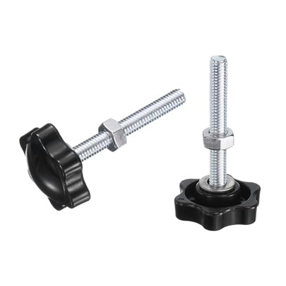 uxcell 8pcs Star Clamping Knobs with Nuts Washers, M6 x 45mm Metric Zinc Plated Carbon Steel Male Thread 32mm 6-Star Plastic Head, Threaded Stud Hand Knobs Handles Thumb Screws, Black - size: M6 x 45mm
