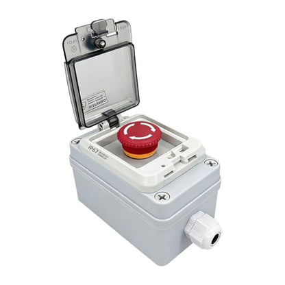 Waterproof Emergency Stop Switch with Box, 500V 10A Red Mushroom E-Stop Push Button, Outdoor Weatherproof Stop Box with Transparent Cover, 22mm 1NO 1NC Anti-Misoperation Quick Stop Switch - color: Red emergency stop button switch box