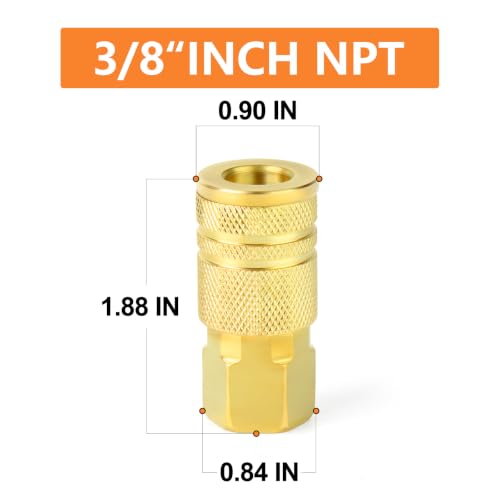 GASHER 12PCS 3/8"FNPT Brass Industrial Coupler,1/4 Flow Quick Connect Air Coupler - size: 3/8" NPT Female Threads