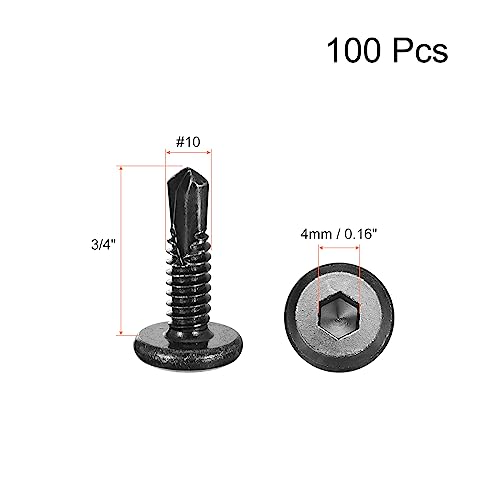 uxcell Hex Socket Self Tapping Screws, #10 x 3/4" 410 Stainless Steel Sheet Metal Flat Head Drilling Screw 100pcs, Black - color: Black, size: #10 x 3/4"