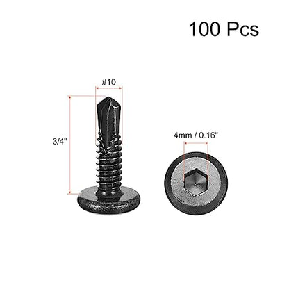 uxcell Hex Socket Self Tapping Screws, #10 x 3/4" 410 Stainless Steel Sheet Metal Flat Head Drilling Screw 100pcs, Black - color: Black, size: #10 x 3/4"
