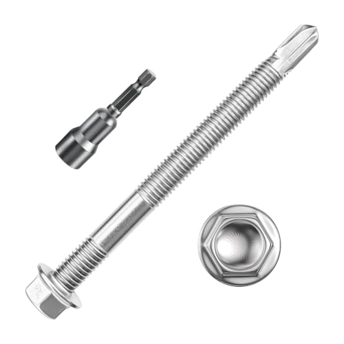 Wensilon 2lbs 5/16×4" Stainless Steel Self Drilling Screws, 25 PCS - color: Silver, size: 5/16×4"