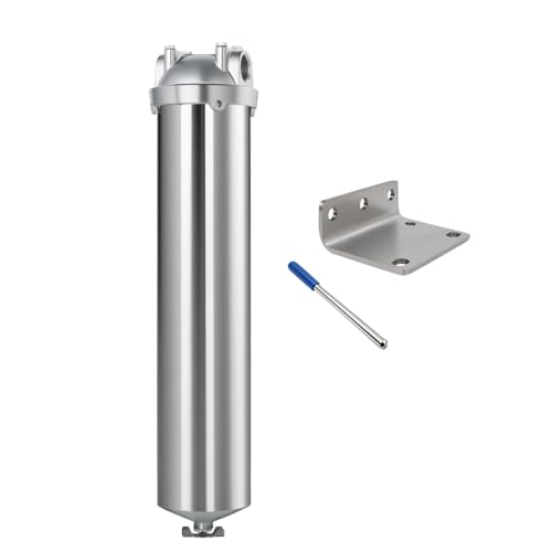 NSF/ANSI 42 Stainless Steel Whole House Water Filter Housing, 20" x 2.5" Sediment Water Filter System for Heavy Duty, Well & City Water, 3/4" NPT Port, Drain Valve Style A(Wing) - size: 20" A Housing-3/4NPT