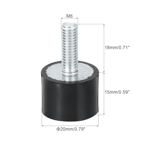 uxcell M6 Thread Rubber Mounts, Vibration Isolators, Cylindrical Shock Absorber with Studs 20 x 15mm 8pcs - size: M6x20x15mm