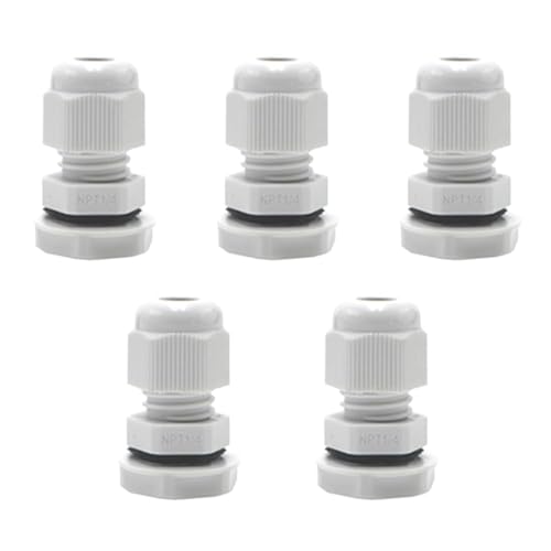 5-Pack 1/4" NPT Cable Glands, IP68 Waterproof Nylon PA66 Strain Relief Cord Grips, Adjustable Locknut for 3-6.5mm Wire, Electrical Conduit Fitting with Gaskets & PP Case, Grey - color: Gray, size: 1/4"-5pcs