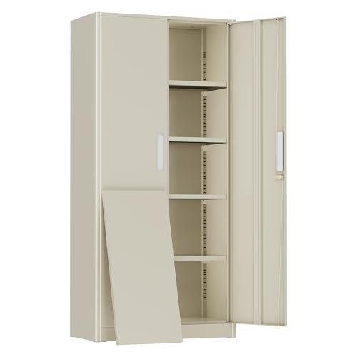 Greenvelly Metal Storage Cabinet, 72" Locking Metal Garage Storage Cabinet with Doors and 4 Adjustable Shelves, Lockable Steel Cabinet for Home Office, Garage, Shop, School (Grey 32" W x 16" D) - color: Grey, size: 72 Inch - 32W