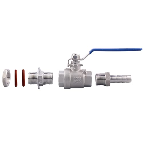 DERNORD 2 Packs 1/2 Inch Weldless Ball Valve Stainless Steel 304 Bulkhead For Home Brew Kettle (1/2" NPT to 1/2" Barb Hose) - size: 1/2" NPT to 1/2" Barb Hose, style: Pack of 2