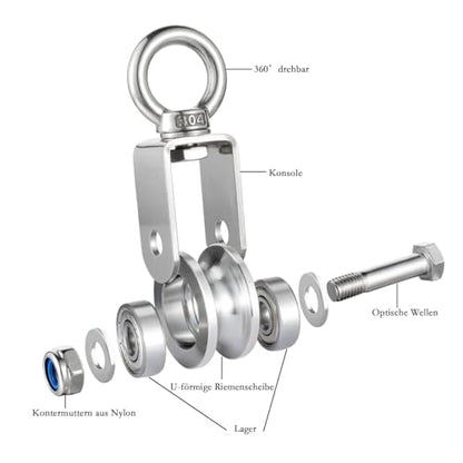 Heavy Duty Cable Single Pulley Block Wheel for Wire Rope with Ball Bearings, DIY Pulley System for Gym Equipment Workout, Winch, Lifting - size: 48mm