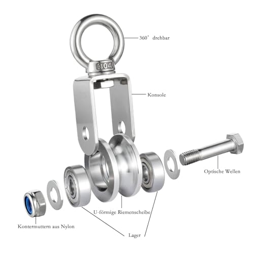 Heavy Duty Cable Single Pulley Block Wheel for Wire Rope with Ball Bearings, DIY Pulley System for Gym Equipment Workout, Winch, Lifting - size: 48mm
