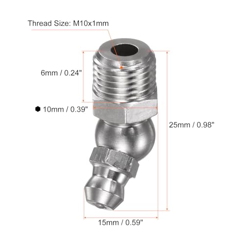 HARFINGTON 8pcs 304 Stainless Steel 45 Degree Grease Fitting M10x1mm Metric Thread Hydraulic Grease Nipple Accessories for Car - size: M10x1