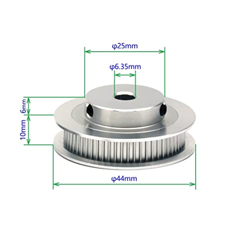 2PCs Aluminum 2GT Timing Pulley 60 Teeth Bore 6.35mm for 3D Printer CNC Machine 6mm Width 2GT Timing Belt - size: 60 teeth, style: 6.35mm bore, for 6mm belt
