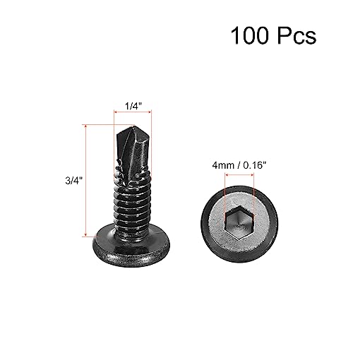 uxcell Hex Socket Self Tapping Screws, 1/4 x 3/4 410 Stainless Steel Sheet Metal Flat Head Drilling Screw 100pcs, Black - color: Black, size: 1/4 x 3/4"
