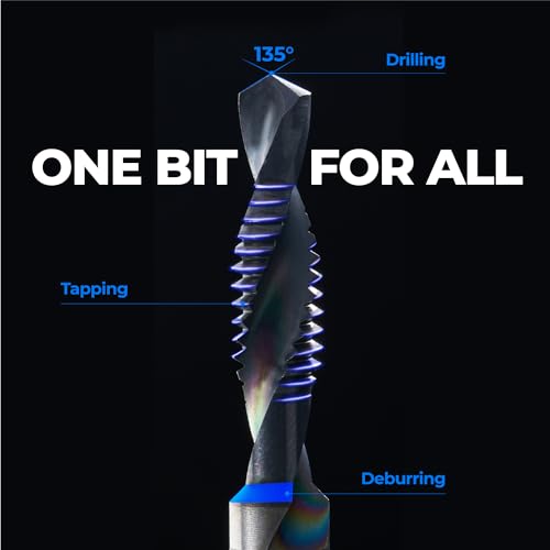Kraftek 8-32NC Combination Drill and Tap Bit Set, Ultra TiAlN Coating M2 Drill Tap Set, One-Step Drilling, Tapping, and Deburring for Stainless Steel, Aluminum,Copper, Plastic, Mild Steel - size: 8-32NC 1pc