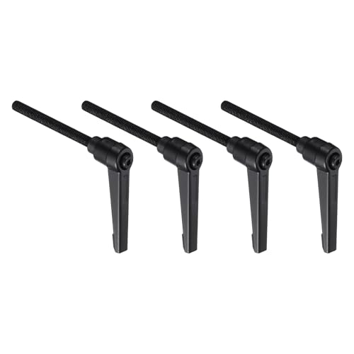 uxcell 4pcs Lever Adjustable Handles M6 x 50mm Metric Male Thread with Nuts Washers, Level Clamping Handle Set Hand Stud Knobs Rotating Screw Handles Bolts with Locking Lever, Black - size: M6 x 50mm