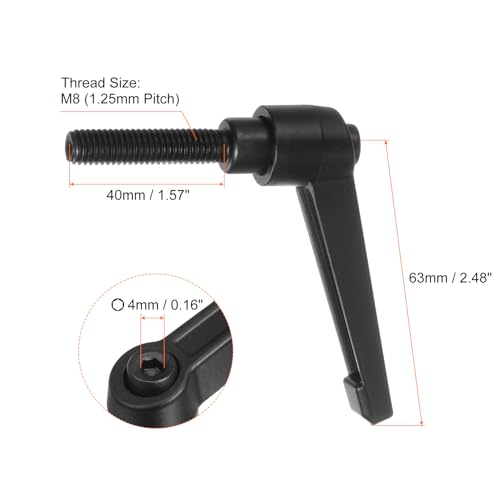 HARFINGTON 6pcs Adjustable Clamping Lever Handles M8 x 40mm Male Thread Bolt Knobs Rotating Screw Locking Quick Release Ratchet Push Button Handle, Black - size: M8 x 40mm