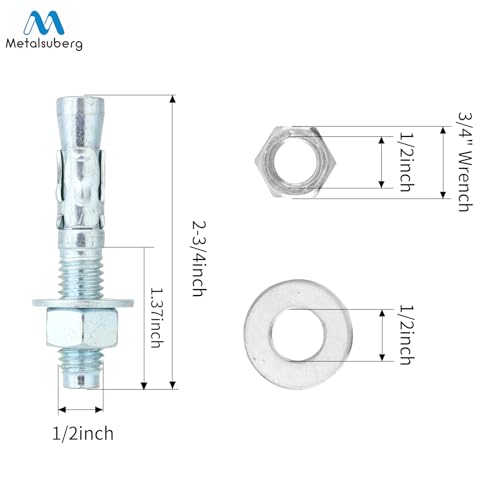 1/2" x2-3/4 Wedge Anchors by Zinced of Heavy-Duty Fastener for Cement and Concrete (8pcs Pack) - size: 1/2"x 2-3/4"