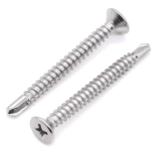 Glvaner 50pcs #10 x 1-1/2" Phillips Flat Head Self Drilling Screws, Stainless Steel 410, Flat Head Self Quick Self Tapping Screws for Sheet Metal Wood Plastic, Without Pre-drilled Holes - size: #10 x 1-1/2