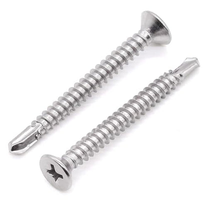 Glvaner 50pcs #10 x 1-1/2" Phillips Flat Head Self Drilling Screws, Stainless Steel 410, Flat Head Self Quick Self Tapping Screws for Sheet Metal Wood Plastic, Without Pre-drilled Holes - size: #10 x 1-1/2