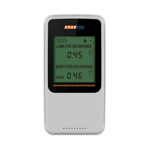 Digital Radon Detector III, White, Radon Monitor, Radon Meter, Tempered Glass, Short Term and Long Term Result, Portable, Easy to Use, 3 AAA Batteries, Switchable Between Bq/M3 and pCi/L