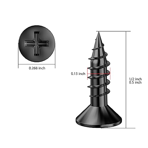 Wensilon (800Pcs) #6x1/2 Black Wood Screw Quick Metal Self Tapping Flat Head - color: Black, size: #6x1/2
