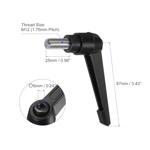 uxcell 2pcs Clamping Lever Handles, M12 x 25mm 304 Stainless Steel Threaded Male Stud, Adjustable Handles Locking Quick Release Ratchet Push Button Bolt Knobs, Black - size: M12 x 25mm