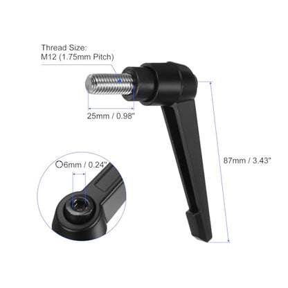 uxcell 2pcs Clamping Lever Handles, M12 x 25mm 304 Stainless Steel Threaded Male Stud, Adjustable Handles Locking Quick Release Ratchet Push Button Bolt Knobs, Black - size: M12 x 25mm