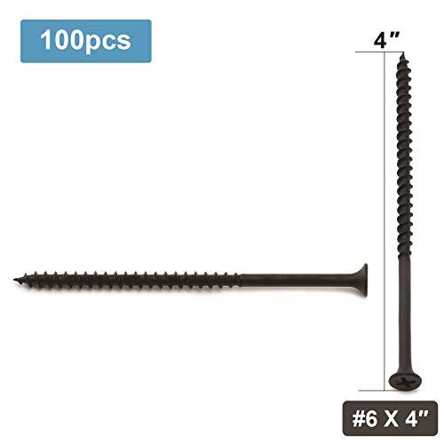 #6 x 4 Wood Screw 100PCS Black Phosphate Coated Stainless Flat Truss Head Fast Self Tapping Drywall Screws by SG TZH - size: #6 x 4"