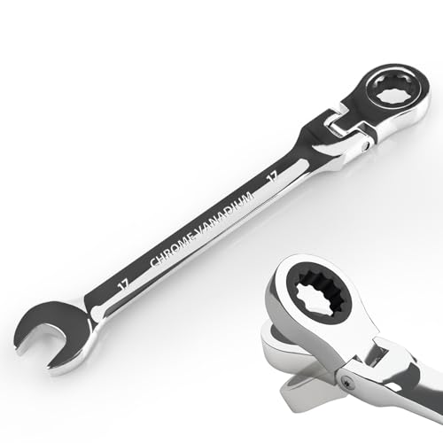 Egofine 17mm Ratchet Wrench Flex Head, Ratcheting Combination Wrench Metric, Industrial Grade Gear Spanner with 12 Point Box End, 72-Teeth Ratchet, Chrome Vanadium Steel - style: 17mm