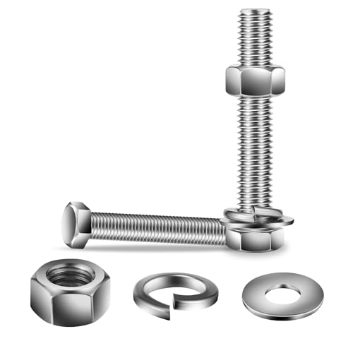 1/2-13 x 5 Hex Head Screw Bolt, Nuts, Flat & Lock Washers, 20Pcs 18-8 (304) Stainless Steel, Fully Threaded, by SG TZH - size: 1/2-13 x 5"