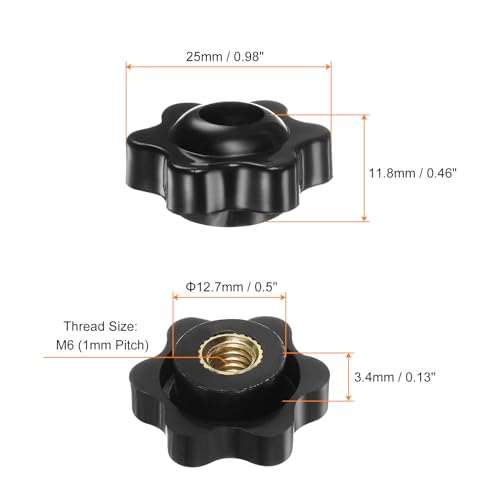 HARFINGTON 10pcs Star Knobs M6 Female Thread 25mm Head Plastic Through Hole Brass Screw-in Clamping Handles Threaded Hand Knobs, Black - color: Black, size: M6 x 25mm