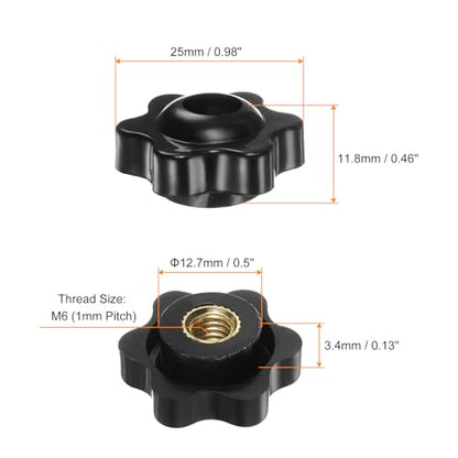 HARFINGTON 10pcs Star Knobs M6 Female Thread 25mm Head Plastic Through Hole Brass Screw-in Clamping Handles Threaded Hand Knobs, Black - color: Black, size: M6 x 25mm