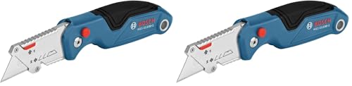 BOSCH H11-11100-1 Folding Utility Knife | Compact, Portable, and Durable with Integrated Blade Storage, Thumb Rest, and Includes Belt Clip, Strap Cutter, 3 Blades (Pack of 2) - size: 682 in (Pack of 2), style: Industrial
