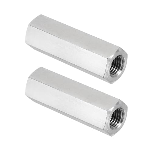 PATIKIL M10x1.25 Pitch 304 Stainless Steel Hex Coupling Nuts, 2 Pcs 45mm / 1.77" Length Fully Threaded Rod Coupling Nut Studding Connector Fasteners, Silver Tone - size: M10-1.25 x 45mm