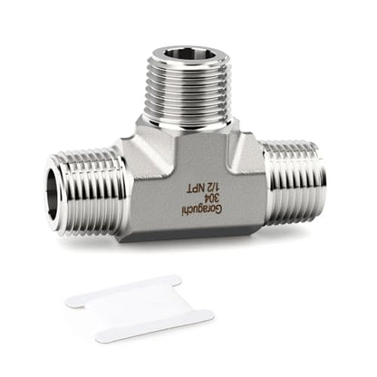 1PCS 304 Stainless Steel Square Tee Pipe Fittings, 1/2" NPT Male Pipe Fittings, for Fuel/Air/Water/Gas/Oil - color: Tee（M/M/M）, size: 1/2"NPT