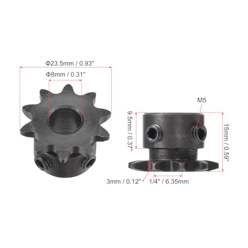 uxcell #25 Chain Roller Sprocket, 8mm Bore 1/4" Pitch 10 Tooth Single Strand Chain Sprocket, C45 Carbon Steel 25 Roller Chain Sprocket with Set Screws for ISO 04C Chain, 2Pcs - size: 23.5mmx8mm
