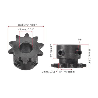 uxcell #25 Chain Roller Sprocket, 8mm Bore 1/4" Pitch 10 Tooth Single Strand Chain Sprocket, C45 Carbon Steel 25 Roller Chain Sprocket with Set Screws for ISO 04C Chain, 2Pcs - size: 23.5mmx8mm